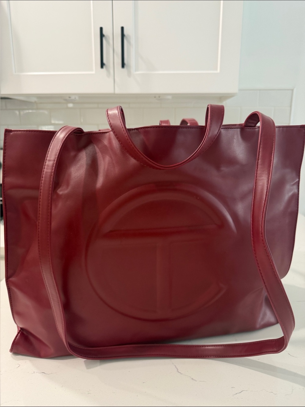 Telfar Large Embossed T Logo Tote - Burgundy